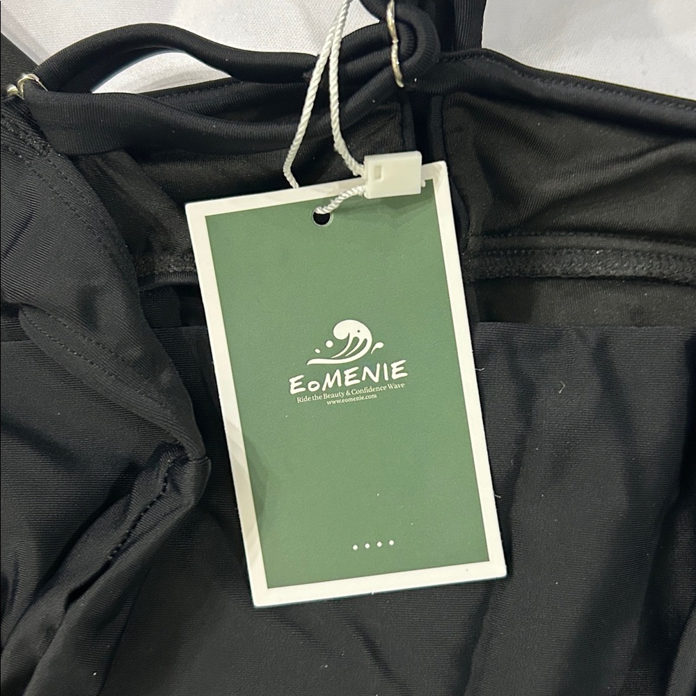 One Piece Push-Up Swimsuit Black Medium With Bandeau Twist wrap front & Cutout - Picture 8 of 8